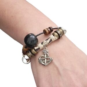 3/$20 Anchor Charm Beaded Stack Bracelet Brown Black Silver Bohemian Fashion